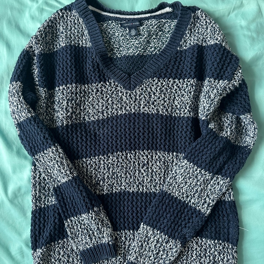 Men's Navy and Gray Striped Sweater